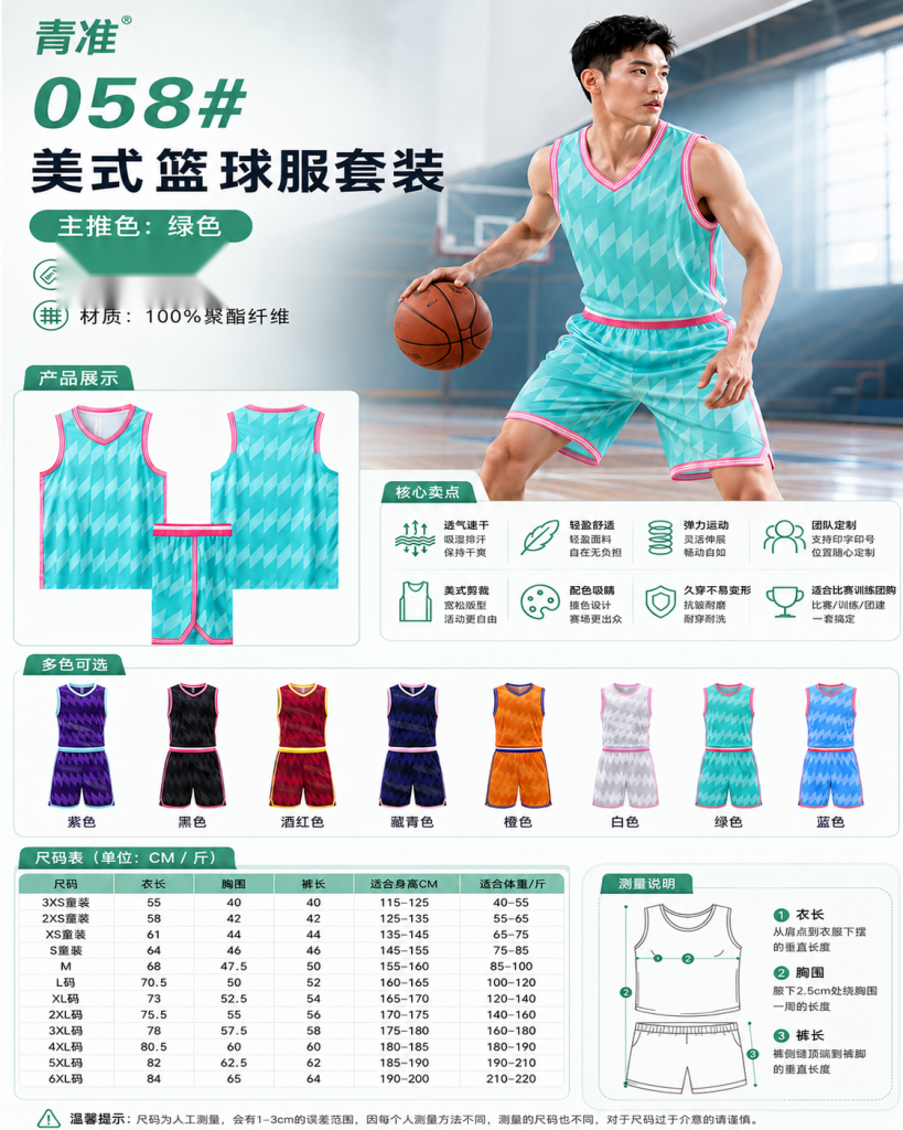 青准 058 美式篮球服套装 图 1