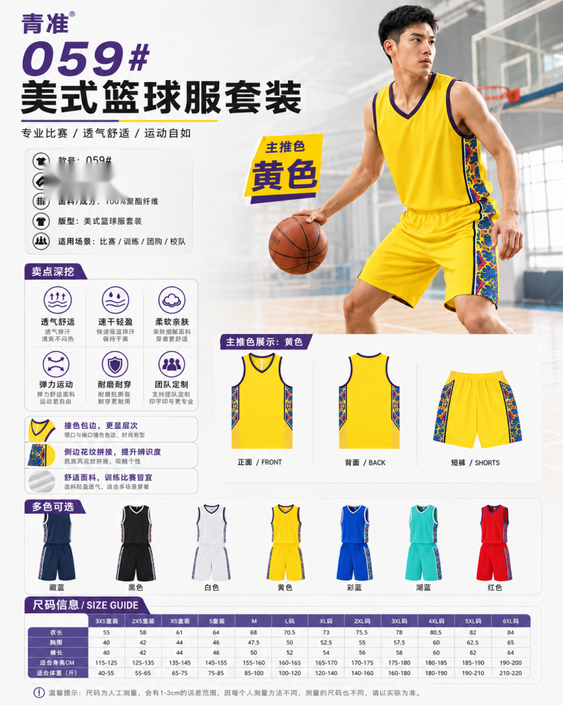 青准 059 美式篮球服套装 图 1