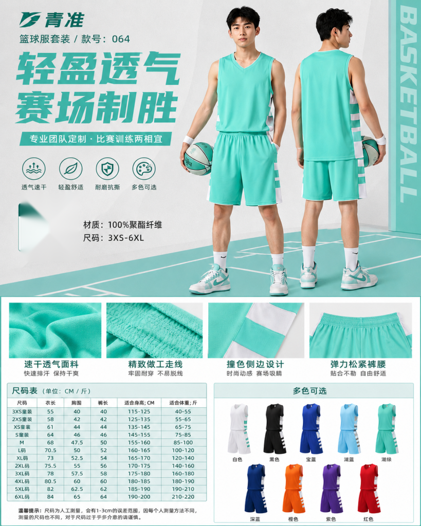 青准 064 篮球服套装 图 1