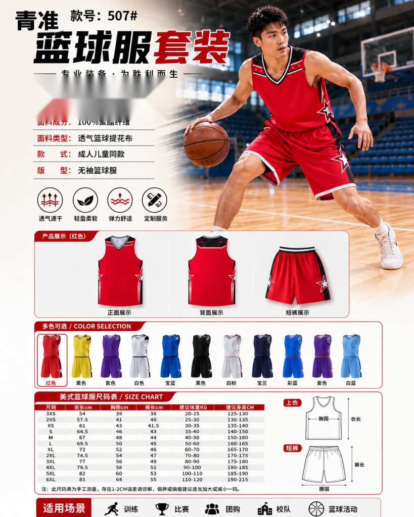 青准 507 无袖篮球服套装 图 1