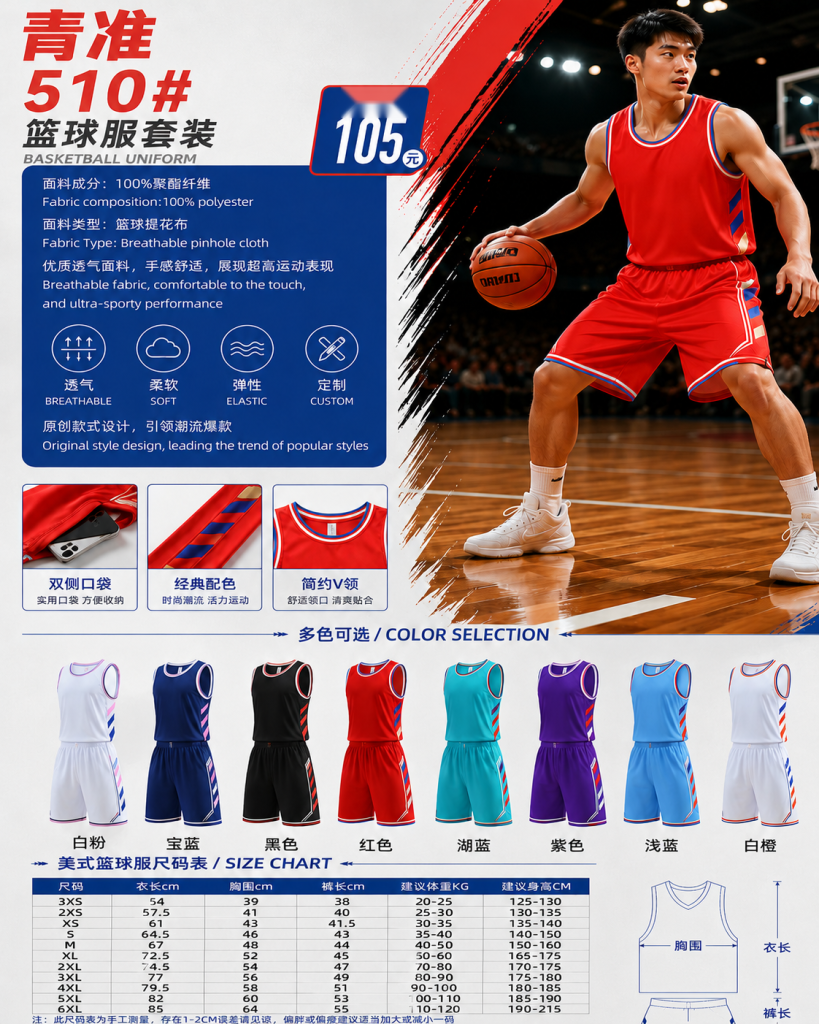 青准 510 篮球服套装 图 1