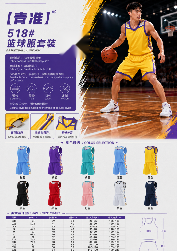 青准 518 篮球服套装 图 1