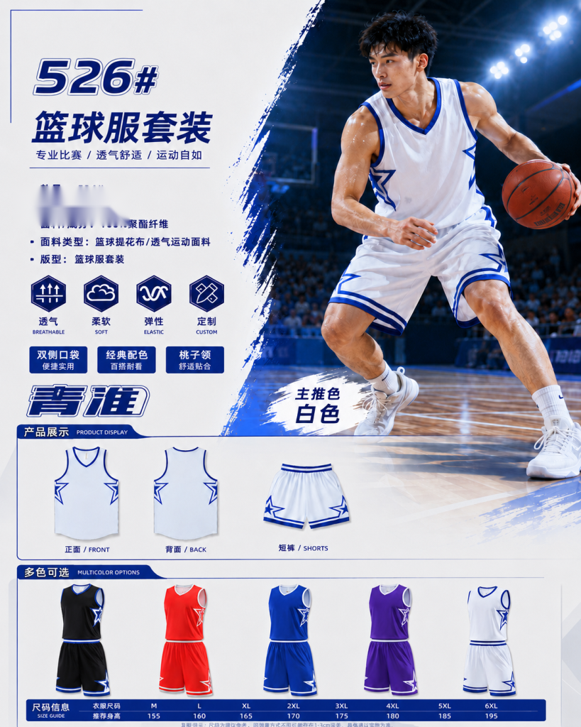 青准 526 篮球服套装 图 1