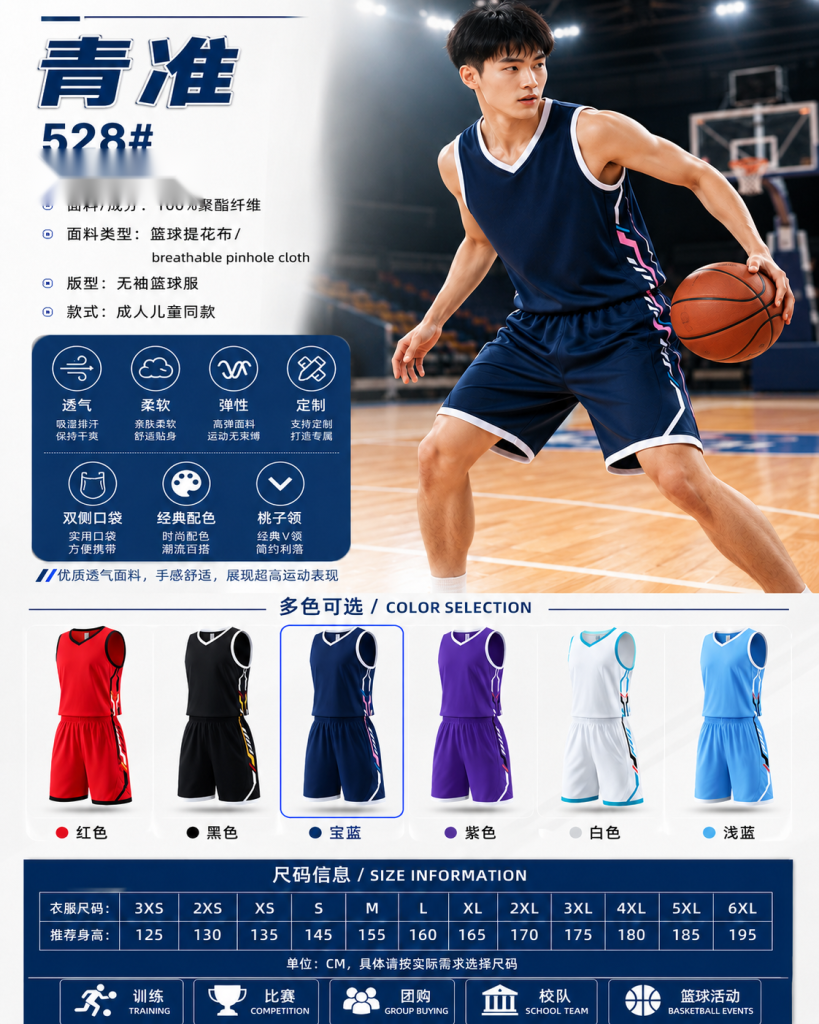 青准 528 无袖篮球服套装 图 1
