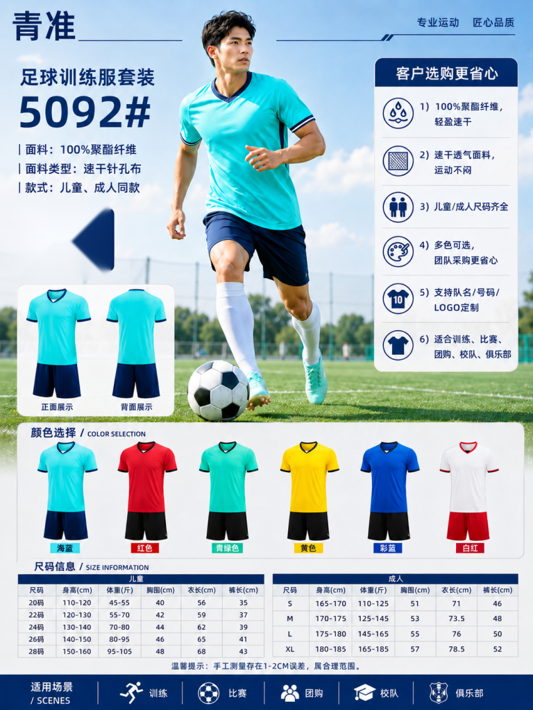 青准 5092 足球训练服套装 图 1