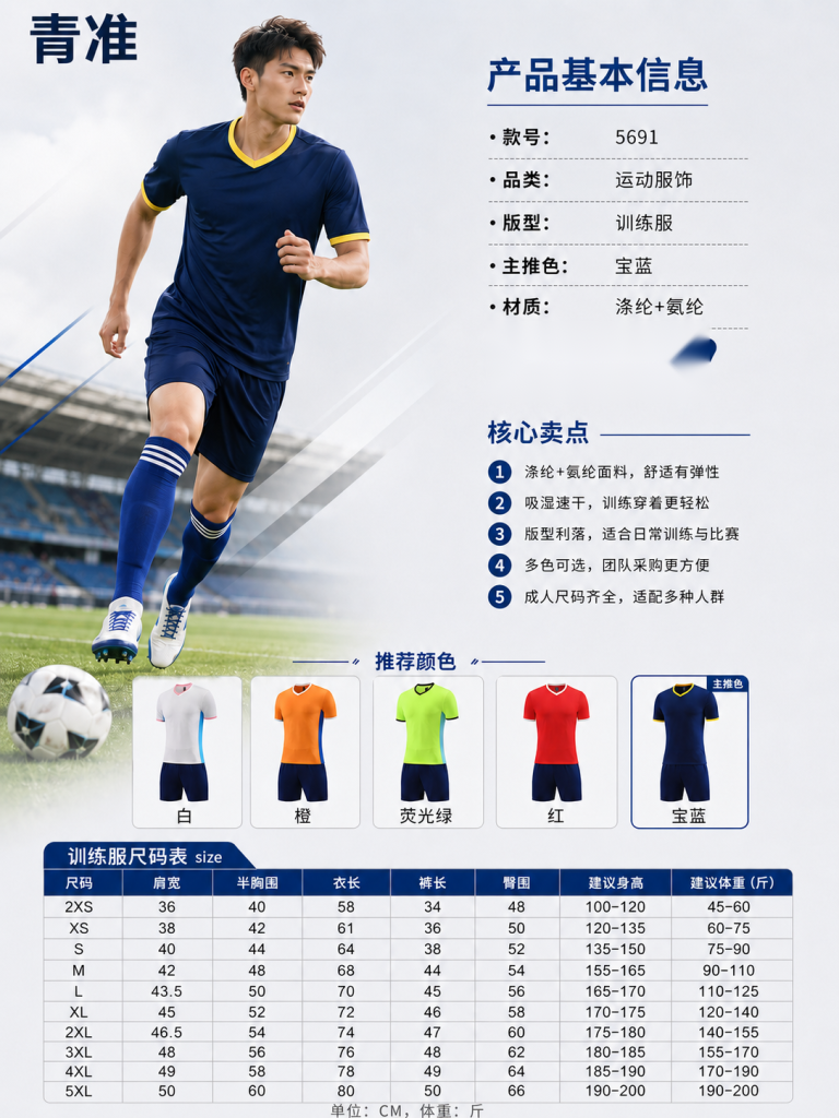 青准 5691 足球训练服套装 图 1