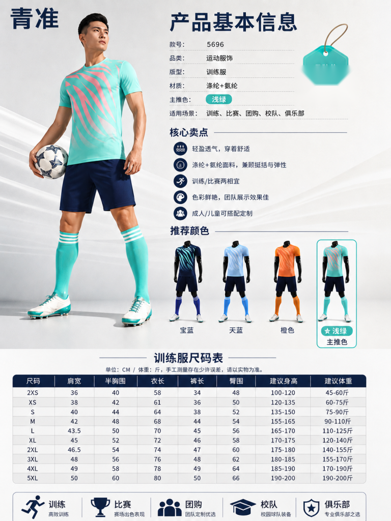 青准 5696 足球训练服套装 图 1