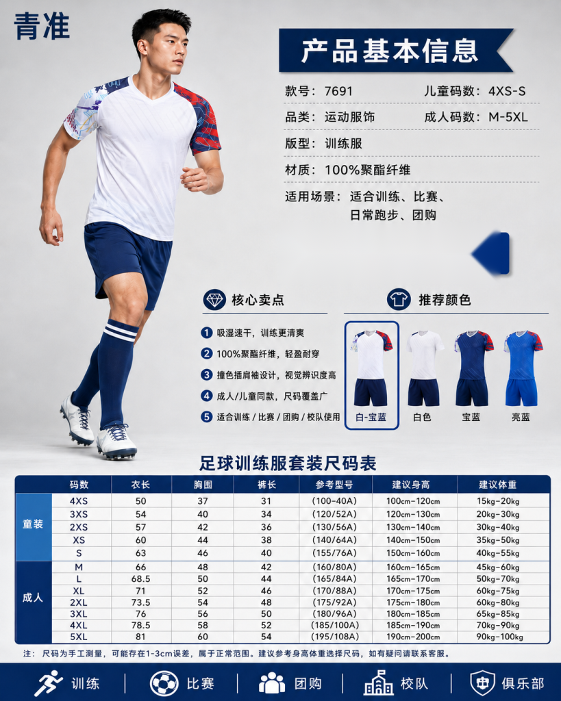 青准 7691 足球训练服套装 图 1