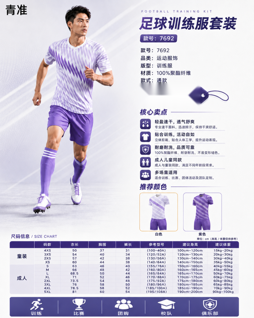 青准 7692 足球训练服套装 图 1