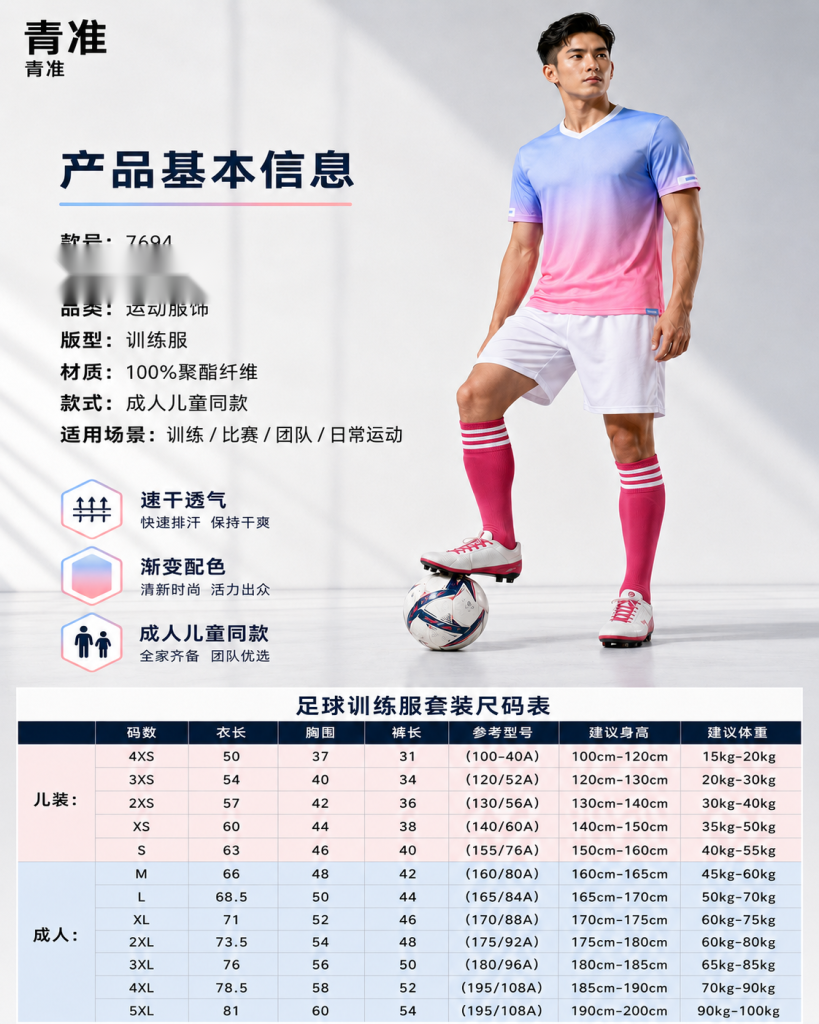 青准 7694 足球训练服套装 图 1